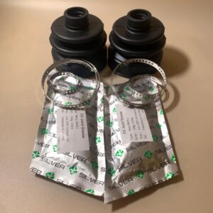 Brand new tripod inner CV boot repair kit, CR neoprene rubber boot with grease packs and steel clamps for rear inboard axle joints