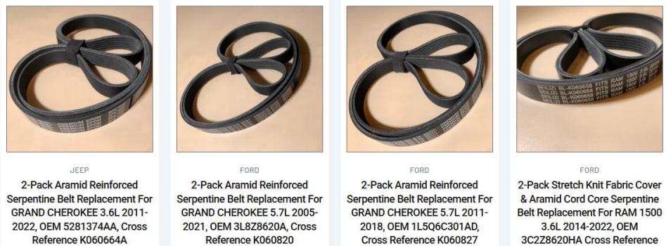 75% EPDM aramid reinforced serpentine belt cross‑section view